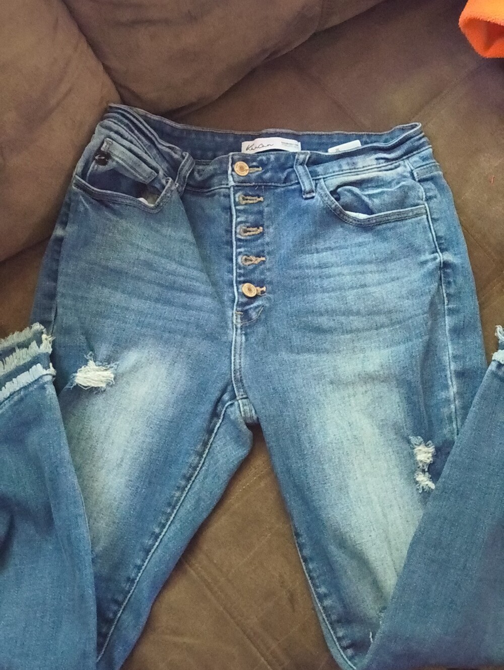 Maurice's Kut from the Kloth Blue High-Rise Button-Fly Distressed Jeans